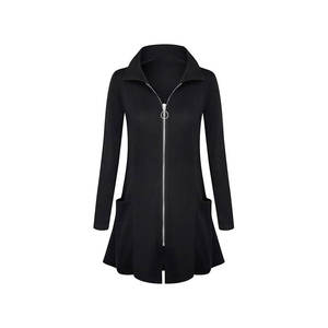 High Quality Long Length <b>Hoody</b> Solid Color <b>Zip</b> Front <b>Pocket</b> Casual Wear <b>Hoodie</b> for Women - Product Image 2