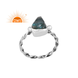 Best Selling Oxidized Sterling Silver Natural Apatite Gemstone Stackable <b>Ring</b> for Certified Bezel Setting Wedding Gift for Women - Product Image 1