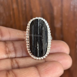 Anillo de Plata de Ley 925 con Turmalina Negra Druzy Original, Corte Ovalado, para Mujer, Precio de Fábrica, Joyería - Product Image 1