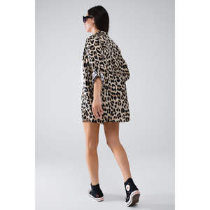 Camisa de mujer retro de otoño-primavera con estampado de leopardo, botones, mangas largas, volantes, de algodón popelín y gasa, talla XL, para uso diario. - Product Image 1