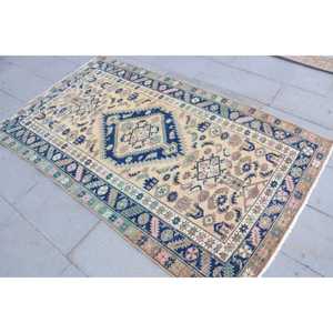 Alfombra Turca Vintage, Alfombra de 3.9x6.6 pies, Alfombra de Lana Azul Ombré - Product Image 2