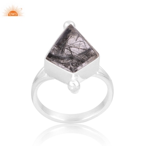 Anillo apilable de piedras preciosas de rutilo negro Natural de plata de ley de la mejor calidad, joyería personalizada para mujer, regalo para ella - Product Image 1