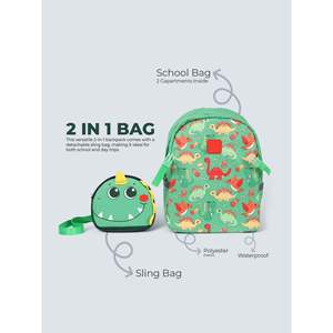 ไทเคิล ดิโน บีทีเอส คอมโบ 2-in-1 กระเป๋าเป้สะพายหลังสำหรับเด็กพร้อมกระเป๋าสะพายข้างสีน้ำมันพาสเทลขวดน้ำ - Product Image 3