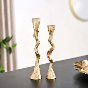 Twirl Gold <b>Candlestick</b> Holder Set 2 High Quality Aluminium Handmade AMBAR EXPORTS for Home Decoration Weddings <b>Tall</b> Metal Design - Product Image 5