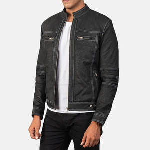 Veste en cuir pour hommes, tenue décontractée de couleur unie Streetwear nouvelle mode confortable veste en cuir pour hommes avec poches zippées - Product Image 2