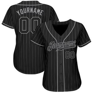 Maillot de baseball authentique noir gris à fines rayures noir-gris personnalisé - Product Image 2