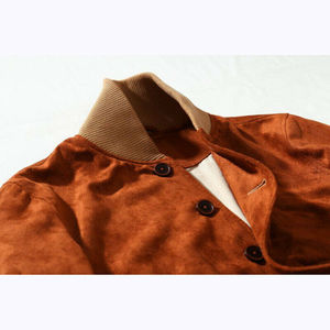 แจ็คเก็ตบอมเบอร์หนังกลับวินเทจของผู้ชายเสื้อครอปแจ็คเก็ตหนังแท้คอตั้งมาตรฐานแบบลำลอง - Product Image 4