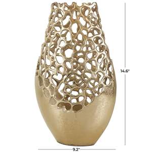 Vase en métal doré de luxe, pot à fleurs ajouré, centre de table abstrait moderne pour salon, table de mariage, vases floraux - Product Image 1