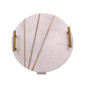 Fancy Marble Serving <b>Tray</b> <b>With</b> Metal <b>Handle</b> Gold Polished New Latest Design Premium White Stone Marble Storage <b>Trays</b> - Product Image 6
