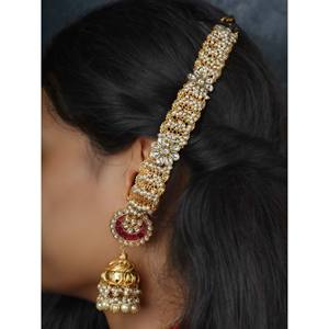 Boucles d'oreilles en or rose plaqué Jadau Kundan avec fermoir à pression, origine Inde ME1137WP - Product Image 1