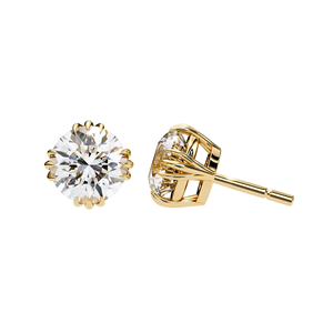 Boucles d'oreilles clous en diamant de laboratoire 3 carats, solitaires de 1,50 carat chacun, en or 10K, 14K, 18K ou argent 925, design couronne florale à griffes, classiques - Product Image 4