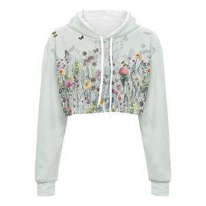 Wholesale High Quality Customized Logo Women Crop Top Hoodies Wholesale 2025 Cotton <b>Material</b> Women Crop Top Hoodies - Product Image 5