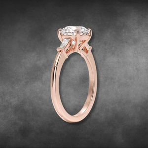 Anillo de diamantes cultivados en laboratorio, oro amarillo de 14 quilates y 18 quilates, corte redondo, anillo de tres piedras con diamantes baguette cónicos para damas, joyería fina. - Product Image 4