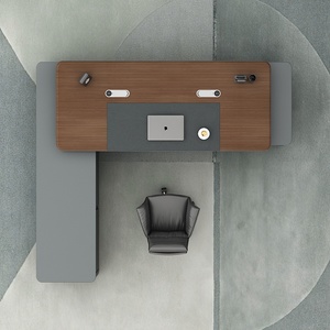 Wholesale Luxury L Shaped Executive Office Desk with Storage Bookshelf Modern Wooden <b>Computer</b> Laptop Workstation <b>Table</b> Boss CEO - Product Image 4