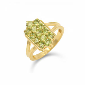 Anillo Apilable de Plata de Ley 925 con Peridoto, Diseño de Panal de Abeja, Tres Filas, Banda Geométrica, Chapado en Oro y Rodio - Product Image 1