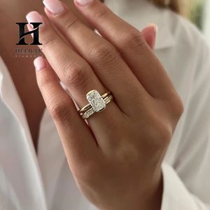 Conjunto de Anillos de Boda Radiantes y Alargados de Moda, 2 Piezas, Entrecruzados, Lisos, de Oro, 10K 14K, Joyería de Oro - Product Image 1