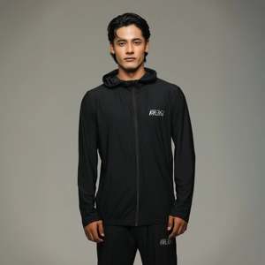 Veste coupe-vent technique pour homme, à capuche, en nylon micro-à rayures, noir 111903 - Product Image 1
