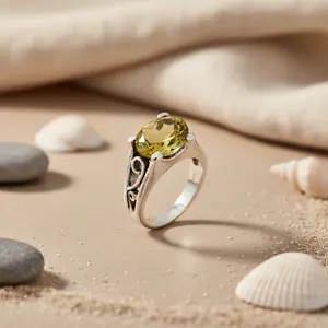 แหวนเงินแท้ 925 ดีไซน์เรขาคณิตประณีต ประดับด้วยพลอยซิทรินเจียระไน ชุบเวอร์เมล์และโรเดียม สำหรับผู้หญิง ตัวเรือนชุบแพลตตินัม ของขวัญเครื่องประดับ - Product Image 1