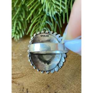 Phillip Tsosie Kingman <b>Boho</b> Style Statement <b>Ring</b> Bezel Set Turquoise Sterling <b>Silver</b> Marquise Cut Size 9.25 for Everyday Wear - Product Image 5