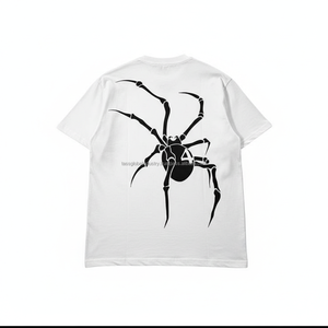 T-shirt graphique araignée, design minimaliste silhouette Black Widow, blanc, coupe oversize, épaules tombantes, streetwear, logo personnalisé OEM - Product Image 1
