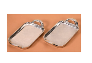 ชุดถาดเสิร์ฟผลไม้โลหะสีเงิน2ชิ้นพร้อมที่จับสำหรับบ้านหรือโรงแรม - Product Image 4