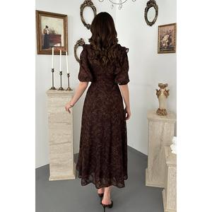 Vestido Azul con Lazo Marrón - Marrón - Product Image 5