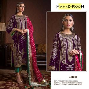 Terciopelo de diseñador moderno de excelente calidad Salwar Kameez para bordado pesado de invierno y trabajo de lentejuelas de 3mm para fiestas bodas - Product Image 2