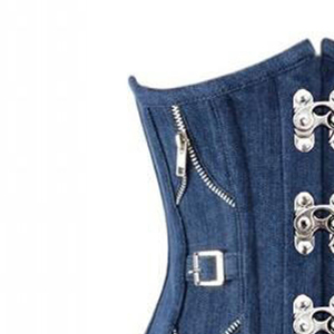 Corset sous-poitrine en jean bleu avec baleines en acier - Product Image 3