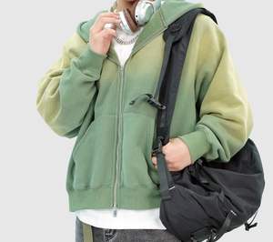 Vente en gros Vêtements de rue décontractés Sweat à capuche dégradé vert Sweat-shirt chaud doublé de fermeture à glissière pour hommes - Product Image 3