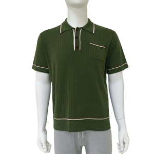 Suéter de punto sólido con cuello polo para hombre, suéter de algodón con mangas cortas - Product Image 1