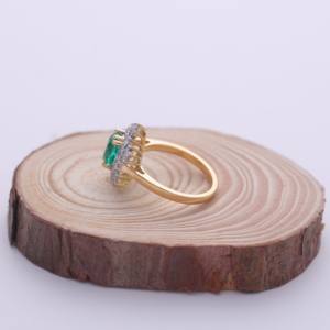 IGI Certified Round Cut Emerald Sunburst Halo Diamond <b>Ring</b> in 14K Yellow / White & Rose Gold - Product Image 2