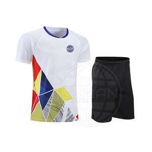 Uniformes de tennis personnalisables imprimés en polyester 100% écologique, respirants, à séchage rapide, à manches courtes, avec logo couleur personnalisé pour l'équipe - Product Image 1