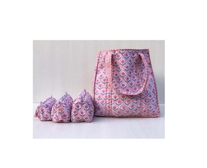 Juego de Bolsas de Aseo de 3 Piezas, Bolsa de Mano Acolchada con el Mismo Estampado, Bolsa de Cosméticos, Bolsa con Estampado de Bloques, Bolsa de Mano para Mujer - Product Image 1