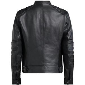 Nouvelle veste en cuir vintage noire pour homme, veste de motard classique avec épaules matelassées, fermeture éclair sur le devant et col montant - Product Image 2