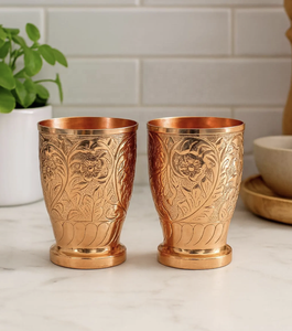 Vaso de Cobre Divris DRC-6607 con Diseño Floral Vintage, Vajilla Ecológica - Product Image 1