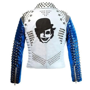 Best Stylish Black Biker Design Punk Rock Leather Jacket Custom Made <b>Spiked</b> Studded Stand <b>Collar</b> Wholesale OEM Long Thin Jacket - Product Image 2