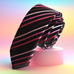 Exve Exclusive Pink Shades Striped Jacquard Woven <b>Black</b> <b>Slim</b> Fashion <b>Tie</b> From Turkey - Product Image 1