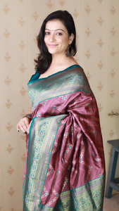 Sari Banarasi en soie douce rose corail avec tissage complexe en zigzag Meenakari Zari parfait pour les mariages occasions festives - Product Image 4