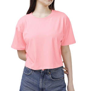 Camiseta corta de manga corta transpirable de verano con logotipo personalizado, Camiseta corta de estilo informal teñida Lisa para mujer - Product Image 1