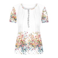 T-shirts décontractés à col rond et manches courtes pour femmes grandes tailles, tunique boutonnée florale à taille empire de couleur unie pour l'été, pour adolescentes