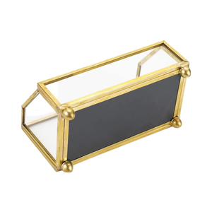 Porta tarjetas de vidrio y latón con diseño elegante para tarjetas de visita de escritorio y decoración premium - Product Image 5