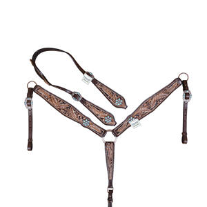 Western Horse Tack Sets Ensemble de serre-tête en cuir et de collier de poitrine Conception florale usinée à la main Prix d'usine Personnalisation disponible - Product Image 1