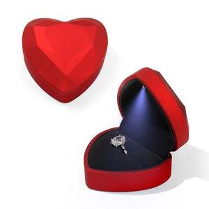 Jeulia Modern Red Heart-Shaped LED <b>Ring</b> Box-Leather Jewelry Gift <b>Storage</b> Box - Product Image 1