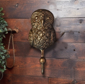 Porte-clés accroche-manteau et chapeau mural hibou en fonte antique - Product Image 2