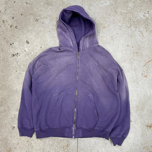 Sweat à capuche à fermeture éclair avec logo personnalisé pour hommes Vintage Stone Wash & Sun Faded Acid Wash Design 100% coton Distressed Hoodie pour l'hiver - Product Image 1