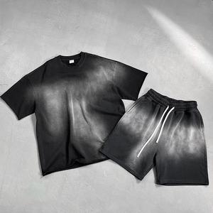 Custom <b>Men</b> Summer Sets 100% Cotton Acid Wash T <b>Shirt</b> +Short 2 Piece Jogger Set Sport Suit for <b>Men</b> Cotton Breathable - Product Image 6