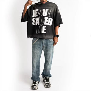 Camisetas Gráficas Oversize de Algodón 100% con Hombros Caídos, Estilo Vintage Streetwear, Lavado Ácido, Venta al por Mayor - Product Image 4