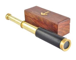 Telescopio Náutico Artesanal de Latón y Cuero con Madera de Palisandro, Decoración Marítima Vintage, Coleccionable - Product Image 5