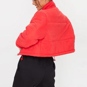 Chaqueta de mujer de moda de béisbol ligero para mujer invierno cálido Crop Tops abrigos chaqueta de mezclilla de moda para mujer Color rojo - Product Image 4