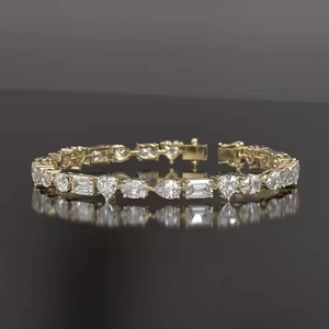 Bracelet de tennis en diamants de laboratoire pour femmes et hommes, bracelet de tennis en diamants taillés mélangés, bracelet en diamants en or massif - Product Image 1